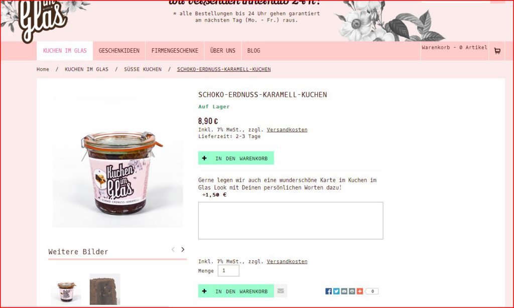 Kuchen im Glas vorgestellt