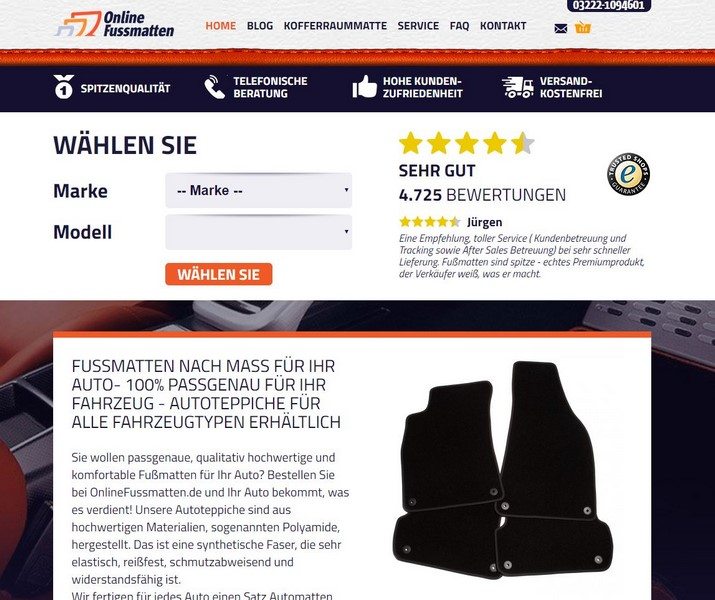 Onlinefussmatten.de - Endlich neue, passende Fußmatten für unsere dicke Berta